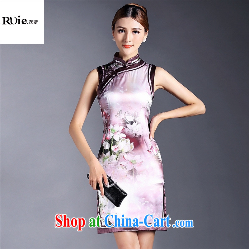 Summer 2015 new girls improved stylish silk stamp sleeveless short cheongsam dress QF 140,509 picture color XL