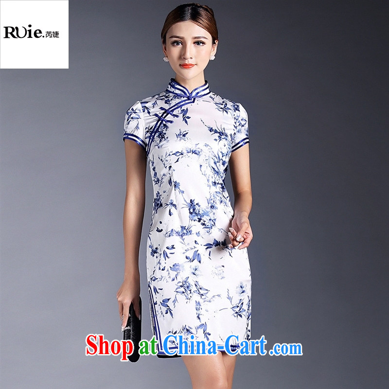 Summer 2015 new girls improved stylish blue and white porcelain stamp double-wrinkled short-sleeved short cheongsam dress QF 140,521 picture color XL, health concerns (Rvie .), and, on-line shopping