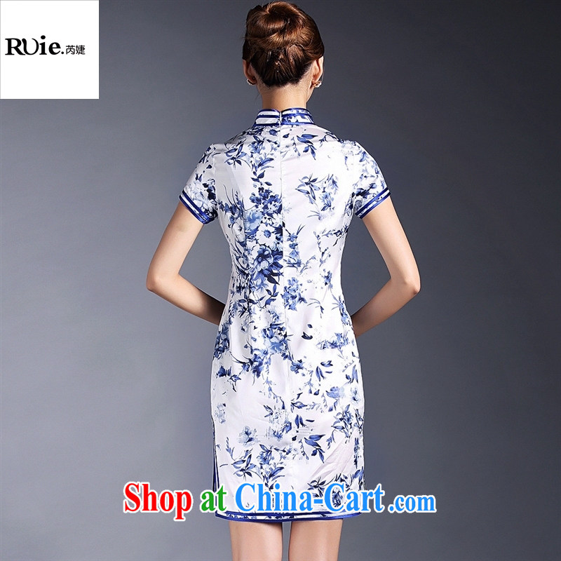 Summer 2015 new girls improved stylish blue and white porcelain stamp double-wrinkled short-sleeved short cheongsam dress QF 140,521 picture color XL, health concerns (Rvie .), and, on-line shopping