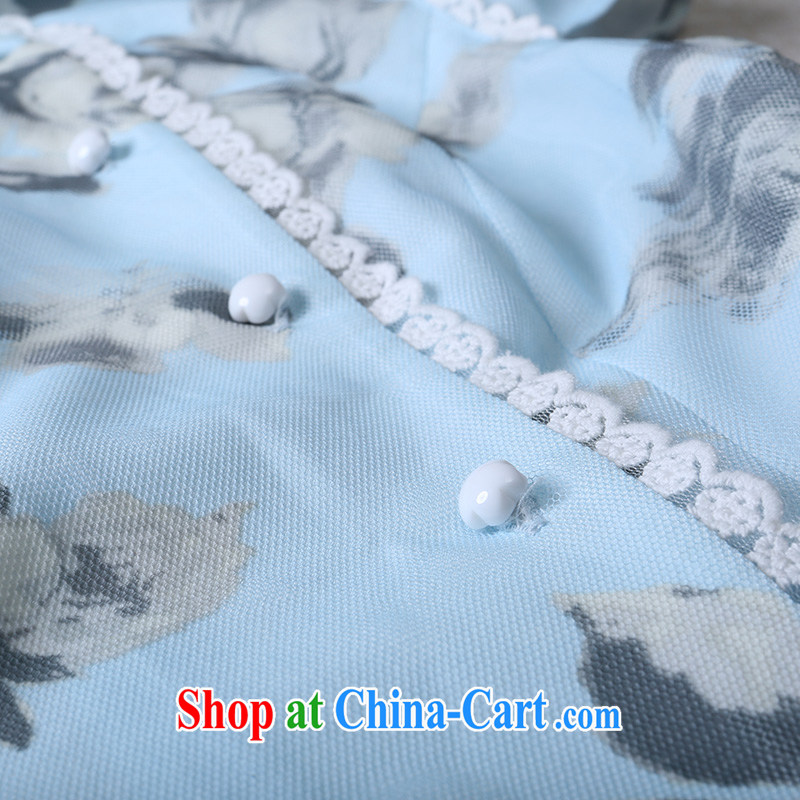 once and for all and fatally jealous picture spring China wind Chinese 2015 Ms. spring and summer National wind lady stamp cheongsam shirt retro blue XL, fatally jealous once and for all, and, on-line shopping
