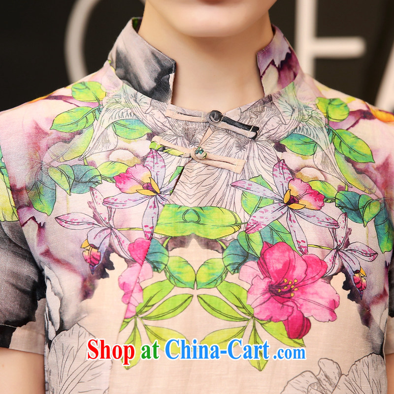 Contact us double-leaf 2015 summer New Silk Dresses beauty charm short-sleeved sauna silk retro Lotus stamp sauna Silk Cheongsam ink Lotus XL envelopes, double-leaf (LUO SHUANG YE), online shopping