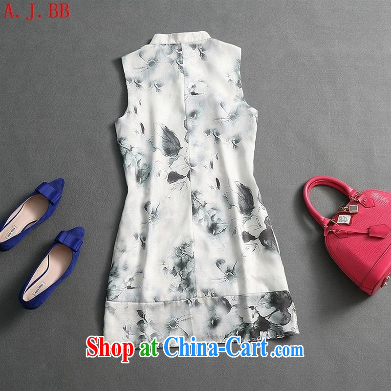 Black butterfly summer 2015 new stylish atmosphere. The Chinese wind cotton Ma Sau San painting Chinese qipao dresses gray L, A . J . BB, shopping on the Internet