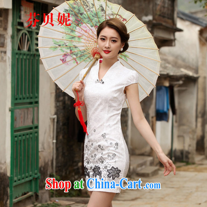 ADDIS ABABA, Connie 2015 new Stylish retro short dresses summer improved cheongsam dress, daily outfit skirt Q 1120 white XXL