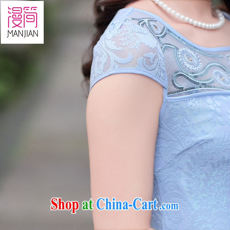 Animated short lace cheongsam short skirts of Yuan Solid Color embroidery Chinese short-sleeved dresses beauty daily Summer Package and pink XXL, animated short, shopping on the Internet