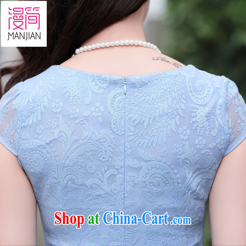 Animated short lace cheongsam short skirts of Yuan Solid Color embroidery Chinese short-sleeved dresses beauty daily Summer Package and pink XXL, animated short, shopping on the Internet