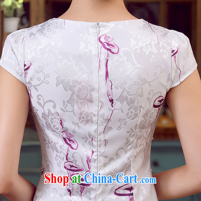 Morning, dresses new 2015 summer retro short-sleeved improved stylish Chinese qipao dress V collar dresses, the purple XXL, morning land, shopping on the Internet