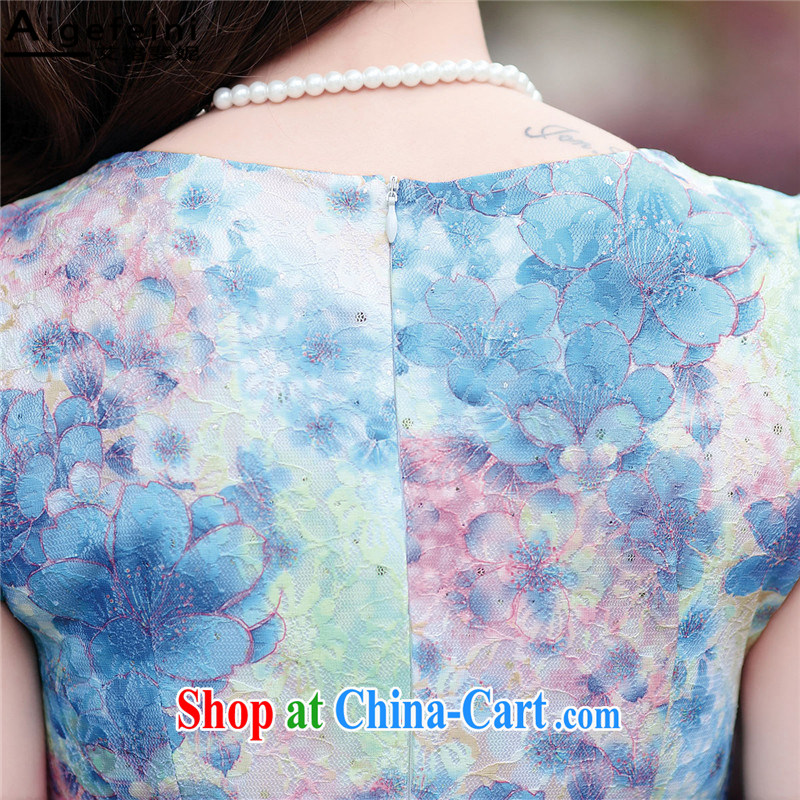 The grid has caused Connie (Aigefeini) 2015 summer new, Retro dresses embroidered improved cheongsam beauty graphics thin package and green the Peony XXXL, AIDS has resulted, Connie (Aigefeini), shopping on the Internet