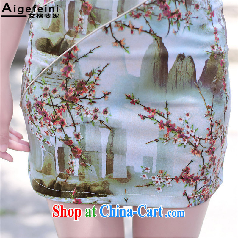 The grid has caused Connie (Aigefeini) 2015 new summer fashion improved elegance antique cheongsam dress beauty, short of the Red Cross (ICRC) small Huanghua XXL, AIDS, caused Connie (Aigefeini), online shopping