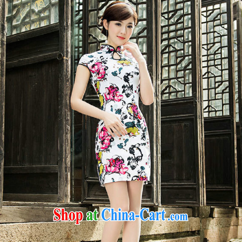 Still, 12,015 new summer-day short, Retro dresses improved cultivating cotton dress and stylish 5201 white XXL, still, and that, on-line shopping
