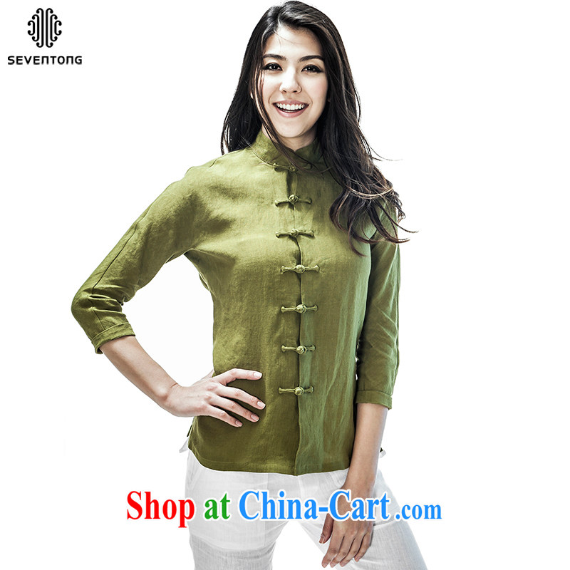 Fujing Qipai Tang China, linen, Chinese T-shirt 7 cuff Chinese-tie shirt, for cultivating summer national female thin shirt green XL (wide), Fujing Qipai Tang (Design seventang), online shopping