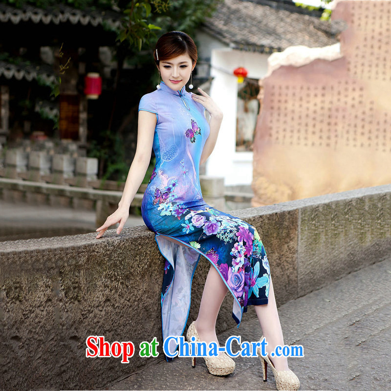 There's a new paragraph cheongsam dress long, cultivating the forklift truck Korea antique cheongsam noble elegance long cheongsam 5207 blue XXL, it's a, and shopping on the Internet
