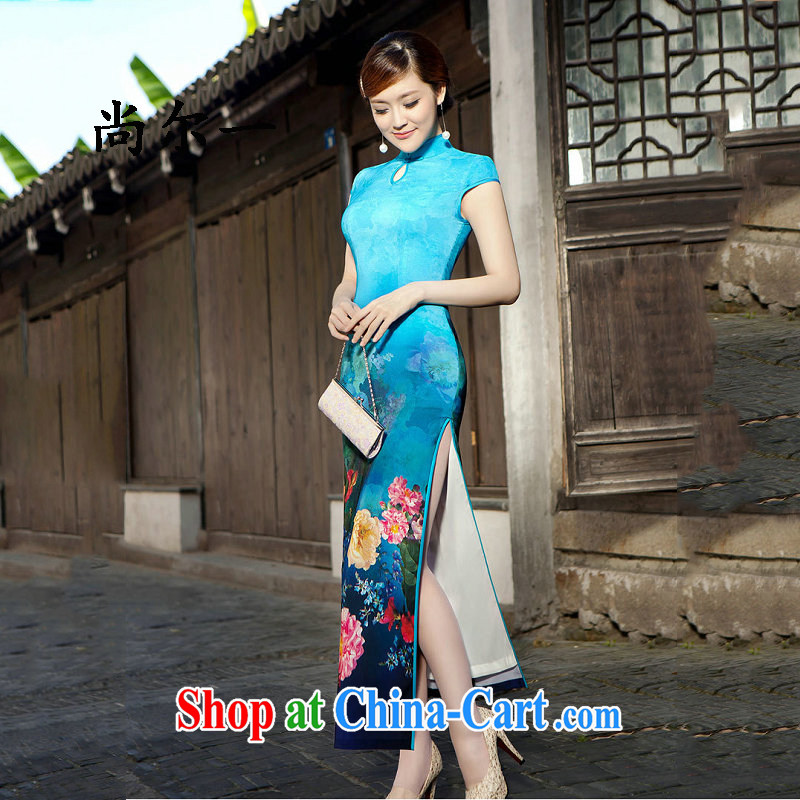 There is a summer beauty, Retro aristocratic Silk Cheongsam dress long concert cheongsam dress 5208 light blue L, there is a , , , shopping on the Internet