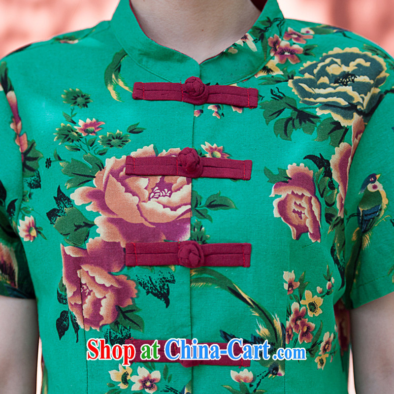 In particular-keun 2015 National wind female cotton the Chinese clothing the stamp duty charge improved Chinese summer T-shirt retro T-shirt green M, Nan (youjin), and shopping on the Internet