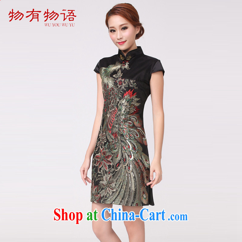 Property is property, China wind dresses 2015 new retro embroidery Peacock dress beauty dresses skirt black S