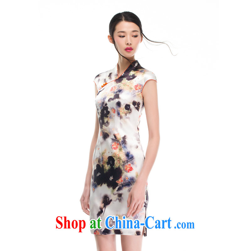Wood is really the female inkjet silk improved cheongsam dress 2015 summer beauty and stylish dresses 53,343 07 light gray XXL (A), wood really has, on-line shopping