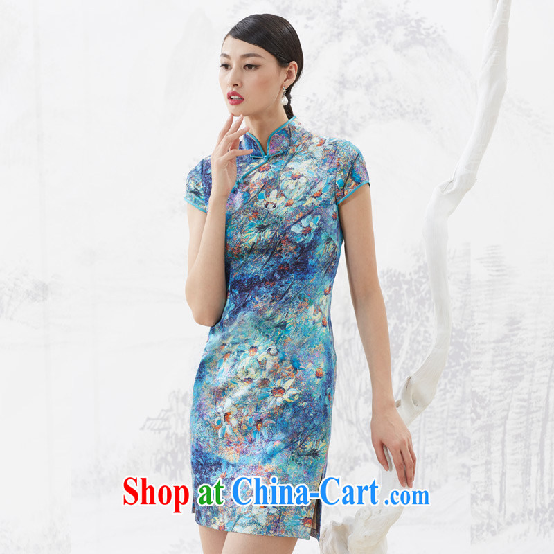Wood is really an improved cheongsam dress 2015 summer new female aggressive style beauty Silk Dresses 53,349 10 dark blue XXL (B), wood really has, on-line shopping