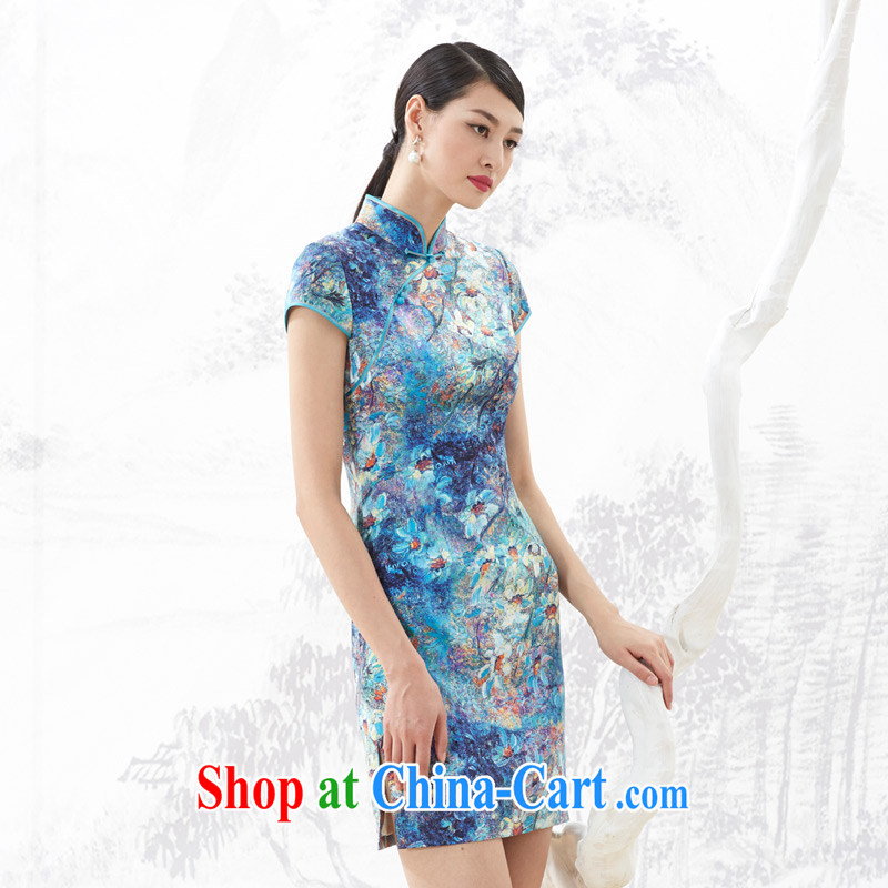 Wood is really an improved cheongsam dress 2015 summer new female aggressive style beauty Silk Dresses 53,349 10 dark blue XXL (B), wood really has, on-line shopping