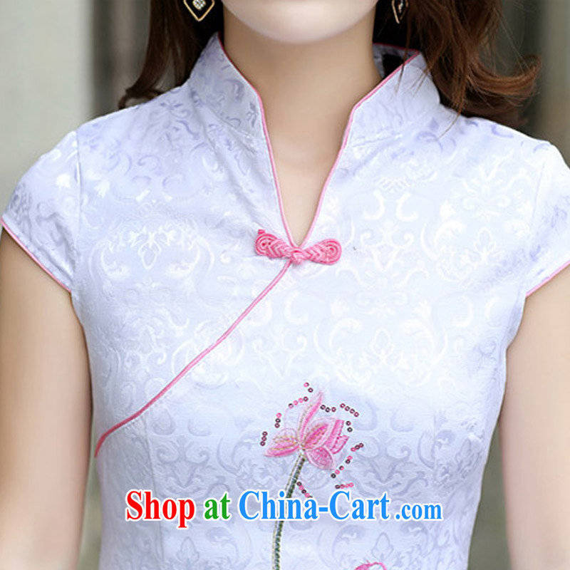 2015 summer new female cheongsam Chinese wind Lotus embroidered dresses ethnic wind improved V cheongsam for women 1614 light blue XL, Chun Yat-wah (QueensMakings), online shopping