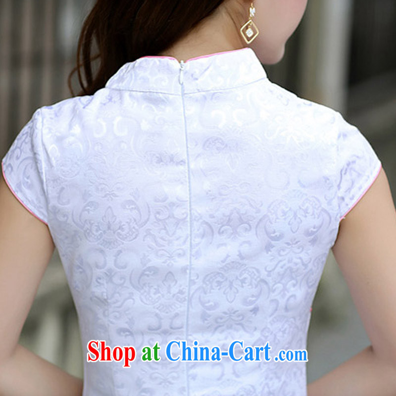 2015 summer new female cheongsam Chinese wind Lotus embroidered dresses ethnic wind improved V cheongsam for women 1614 light blue XL, Chun Yat-wah (QueensMakings), online shopping