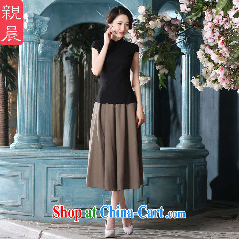 pro-am 2015 new summer daily improved stylish short-sleeve cotton the dresses, Chinese Antique T-shirt black T-shirt + MQ 310 card its color skirt 2XL