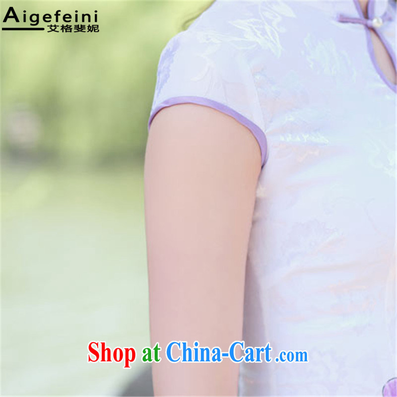 The grid has caused Connie (Aigefeini) 2015 summer new retro stamp cheongsam dress summer day, improved cheongsam blue lotus XXL, AIDS has resulted, Connie (Aigefeini), shopping on the Internet