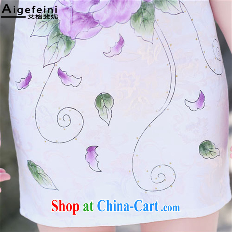 The grid has caused Connie (Aigefeini) 2015 summer new retro stamp cheongsam dress summer day, improved cheongsam blue lotus XXL, AIDS has resulted, Connie (Aigefeini), shopping on the Internet