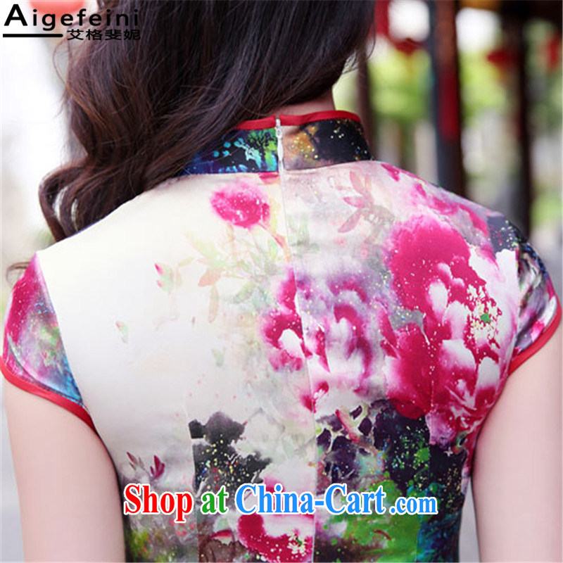 The grid has caused Connie (Aigefeini) 2015 summer New Silk Dresses high antique dresses daily improved cheongsam dress red Peony XXL, AIDS, caused Connie (Aigefeini), online shopping