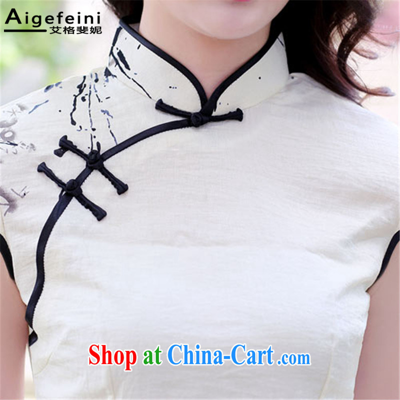 The grid has caused Connie (Aigefeini) 2015 summer new dresses women short, Retro Beauty Fashion daily improved cheongsam XXL paintings, AIDS, caused Connie (Aigefeini), online shopping
