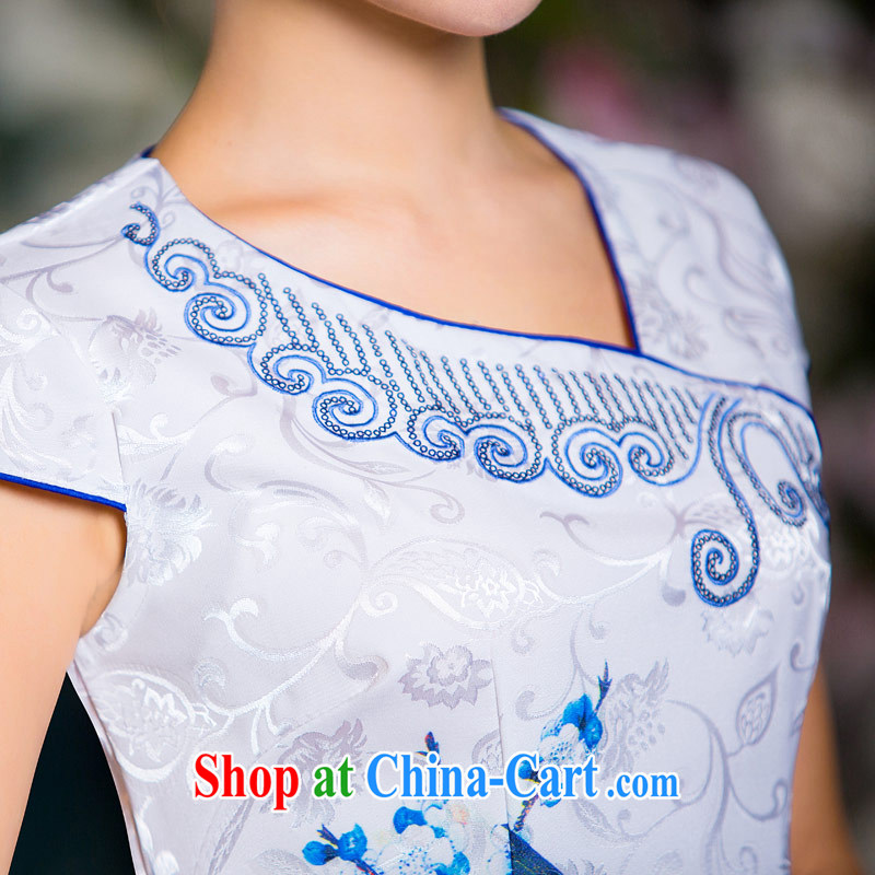 Love of the high life embroidery 2015 summer new and fresh daily cheongsam dress elegant minimalist jacquard cotton short skirt Snow Country XL, love life, and shopping on the Internet