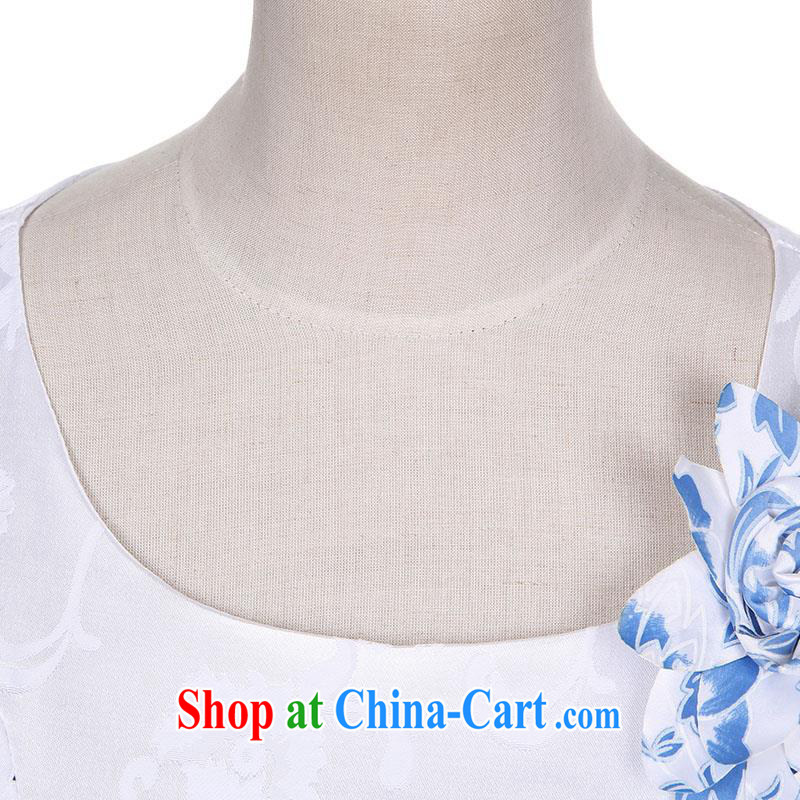 Improved cheongsam dress summer 2015 hit color everyday dress middle-aged fashion daily outfit skirt package and the waist ceremonial dress female decoration, graphics thin round-collar white M, UYUK, shopping on the Internet