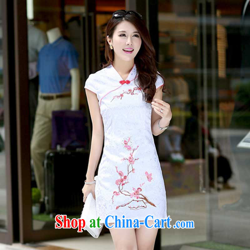 Summer New Women, cultivating ethnic wind cheongsam dress small V collar short cheongsam embroidered ZX 0991 pink S stakeholders, the cloud (YouThinking), and, on-line shopping