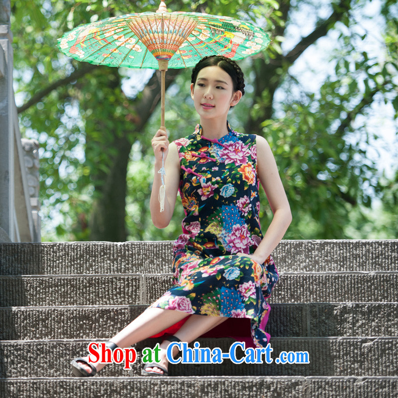 In 2015 Moon Ethnic Wind cotton the female summer suit Chinese Antique stitching qipao cultivating Chinese wind dress suit XL