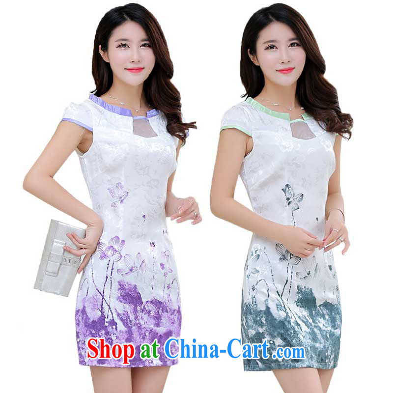 Summer new stylish improved cheongsam girls digital stamp Korean Beauty short-sleeved qipao dresses female ZX 1248 light purple XL stakeholders, the cloud (YouThinking), and, on-line shopping