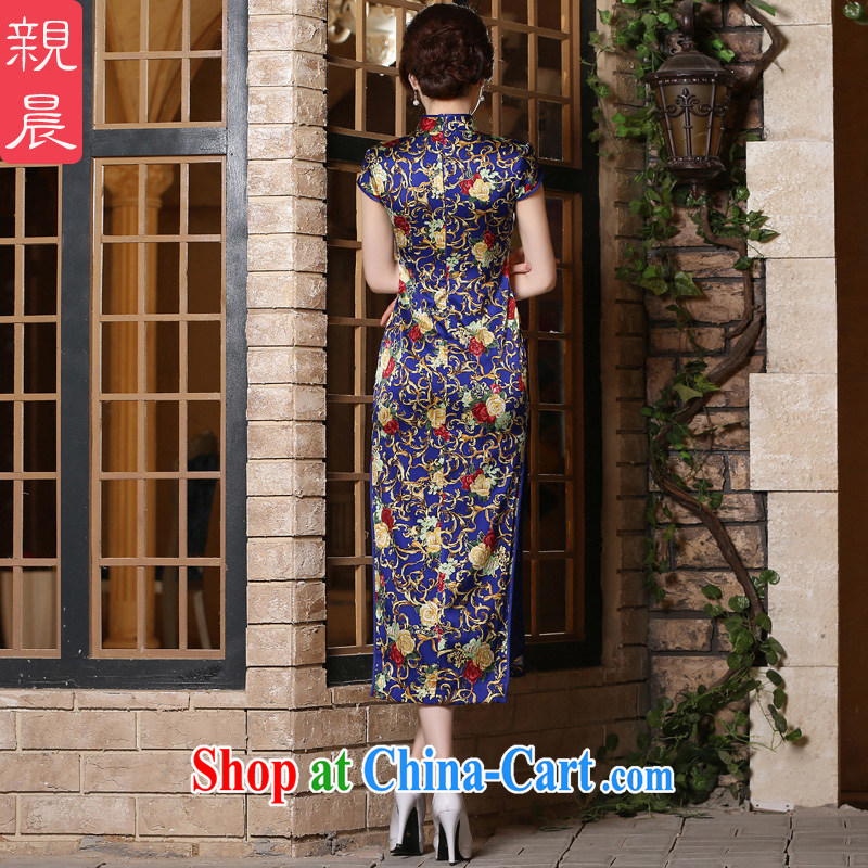 pro-am 2015 new daily summer improved stylish long, short-sleeved sauna silk heavy Silk Cheongsam dress, long 3 XL, pro-am, shopping on the Internet