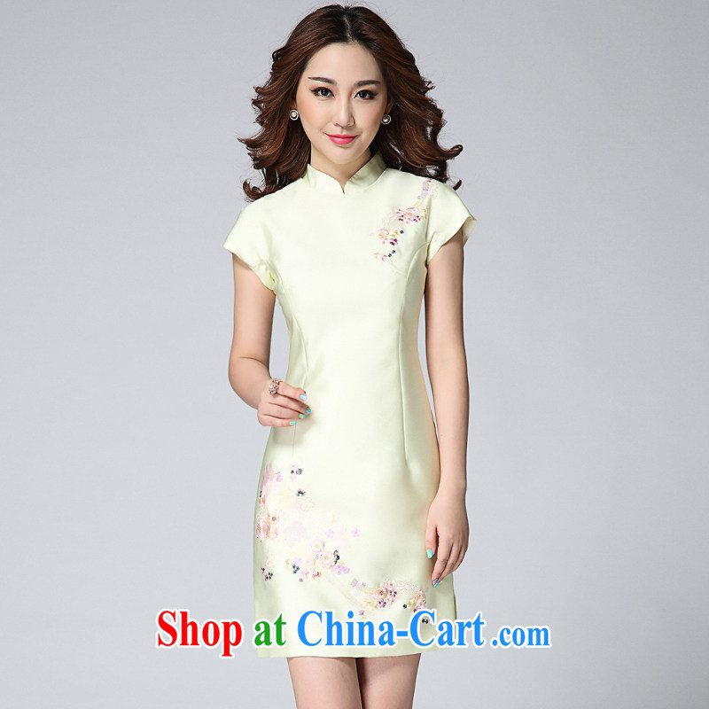 2015 summer new dresses and embroidery short-sleeved shirts, dresses for high-end custom rayon Short package and temperament middle-aged mother with green XL, meters, and Europe (MIO MIULAN), online shopping