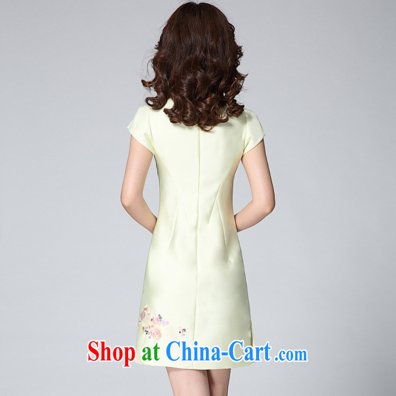 2015 summer new dresses and embroidery short-sleeved shirts, dresses for high-end custom rayon Short package and temperament middle-aged mother with green XL, meters, and Europe (MIO MIULAN), online shopping