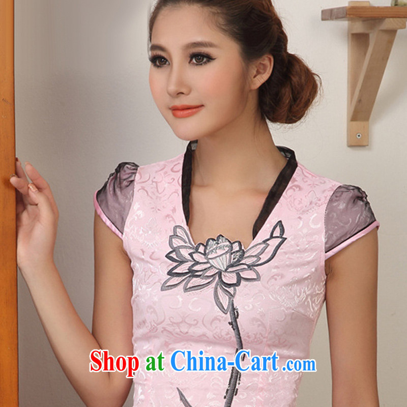 light at the national wind Lotus embroidery cheongsam stylish beauty, for improved fashion cheongsam JT 328 #pink XXL, shallow end (QM), and on-line shopping
