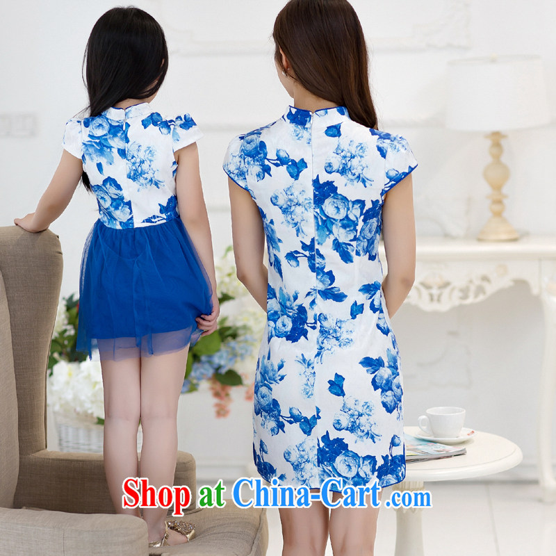 2015 summer new Ethnic Wind retro improved cheongsam parent-child with dresses to sell female blue and white porcelain XL +13, beautiful Mrs (liangshu), on-line shopping