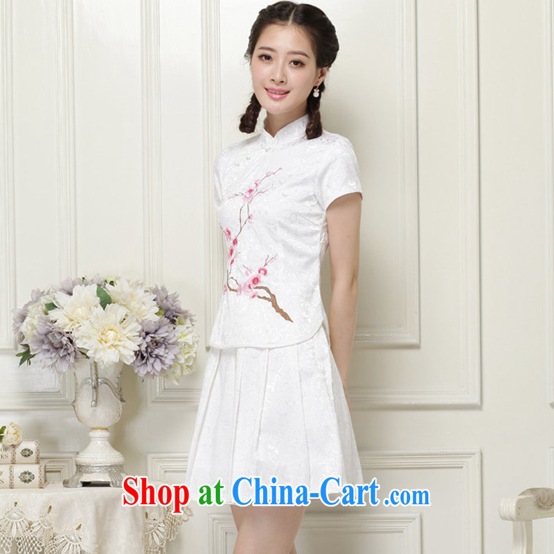 The end is very stylish girl with short, two-piece dresses Ethnic Wind elegant improved cheongsam JT 119 #white XXL, shallow end (QM), and, on-line shopping