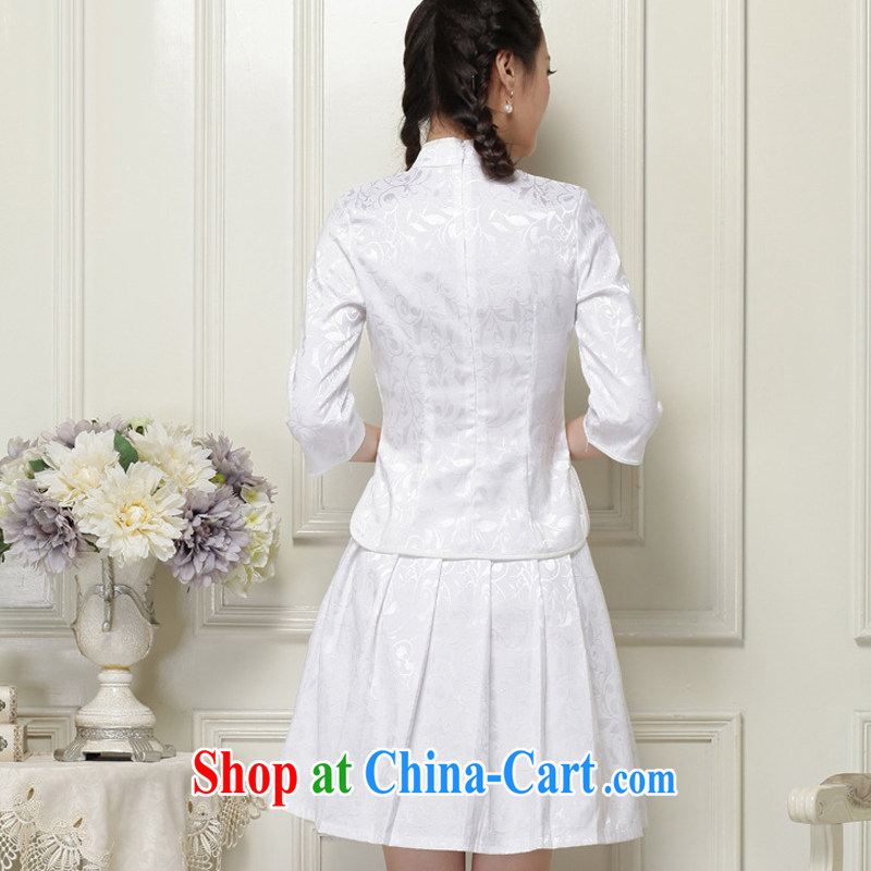 light at the Chinese qipao Ethnic Wind literary minimalist students with the collar cuff stamp duty two-piece dresses JT 1058 white XXL, light (at the end QM), shopping on the Internet