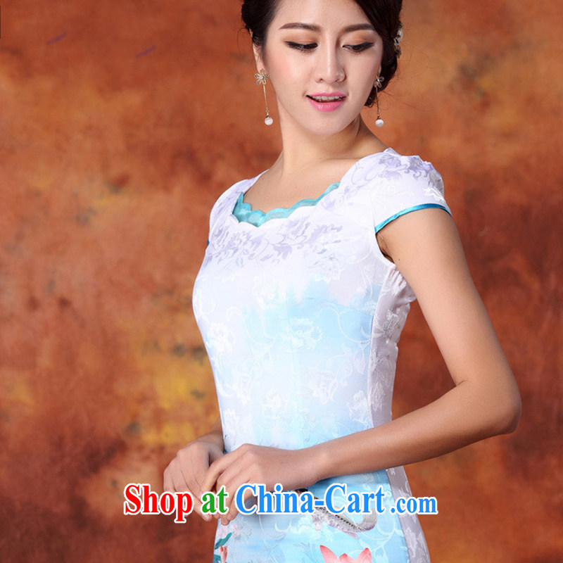 light at the stamp cheongsam dress improved cheongsam dress, short dress JT 1018 light blue XXL, shallow end (QM), shopping on the Internet
