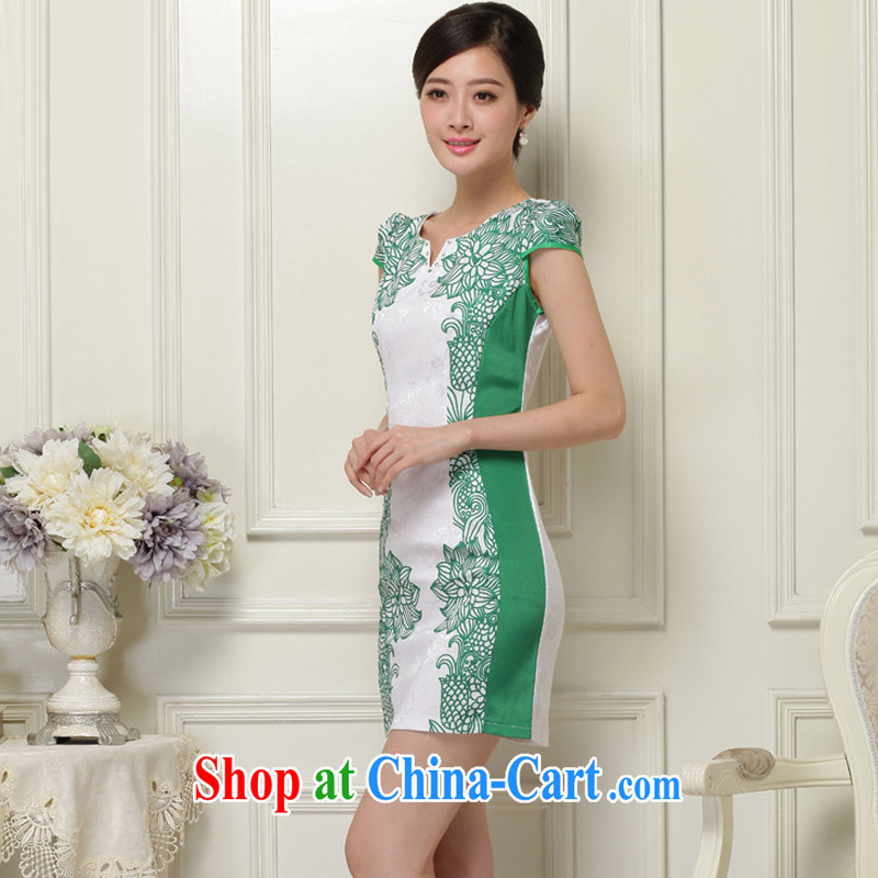 light at the national wind Cultivating Female improved cheongsam no's round-cut solid, qipao JT 1021 green XXL, shallow end (QM), and, on-line shopping