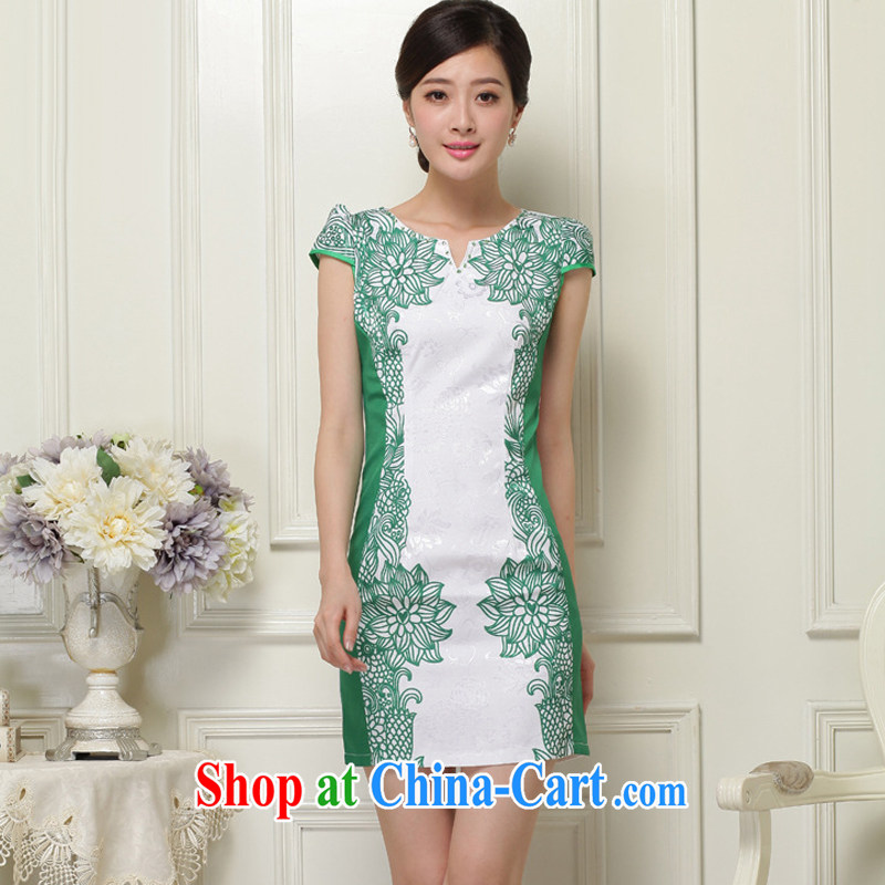 light at the national wind Cultivating Female improved cheongsam no's round-cut solid, qipao JT 1021 green XXL, shallow end (QM), and, on-line shopping