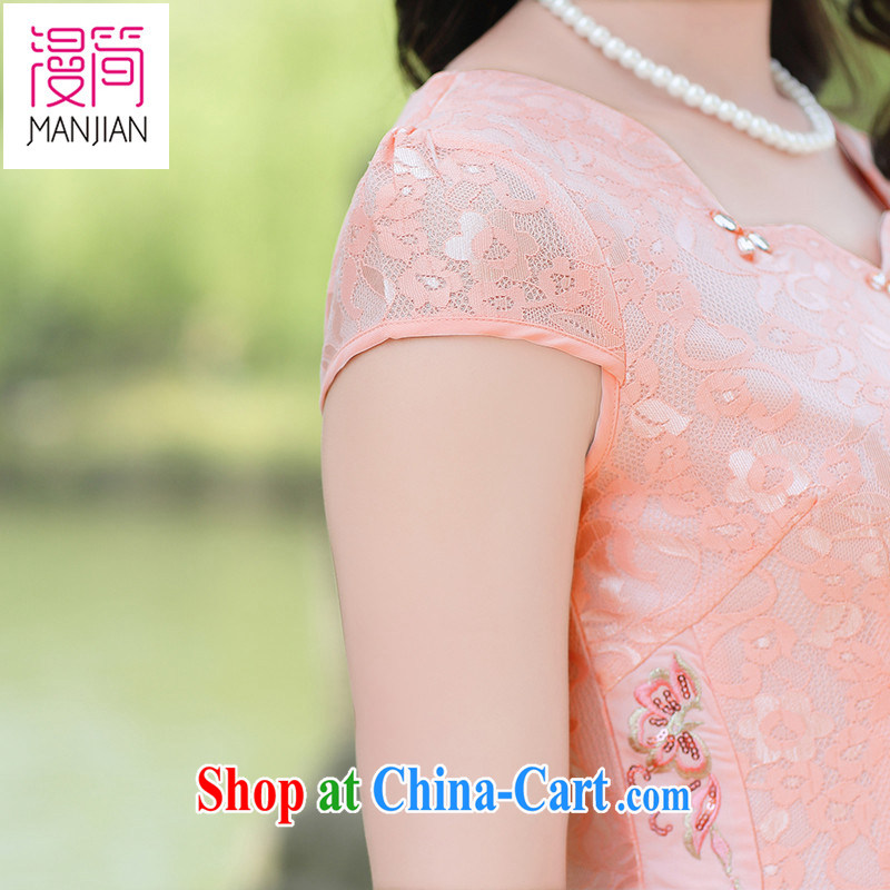 Spread in short 2015 new summer short-sleeved qipao dresses of Yuan cultivating pure color lace Chinese improved bows serving fruit green XXL, diffuse in short, shopping on the Internet