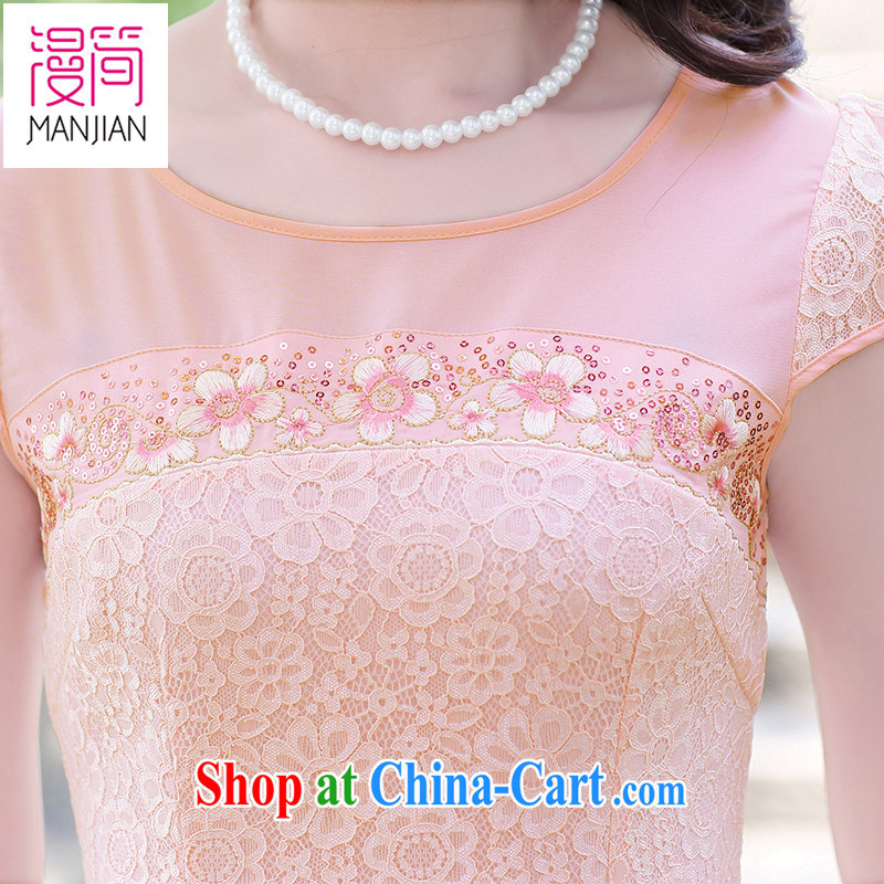 Spread in short summer short-sleeved dresses girls embroidery Solid Color package and short skirts ethnic wind improved cheongsam lace bows clothing blue XXXL, diffuse in short, online shopping