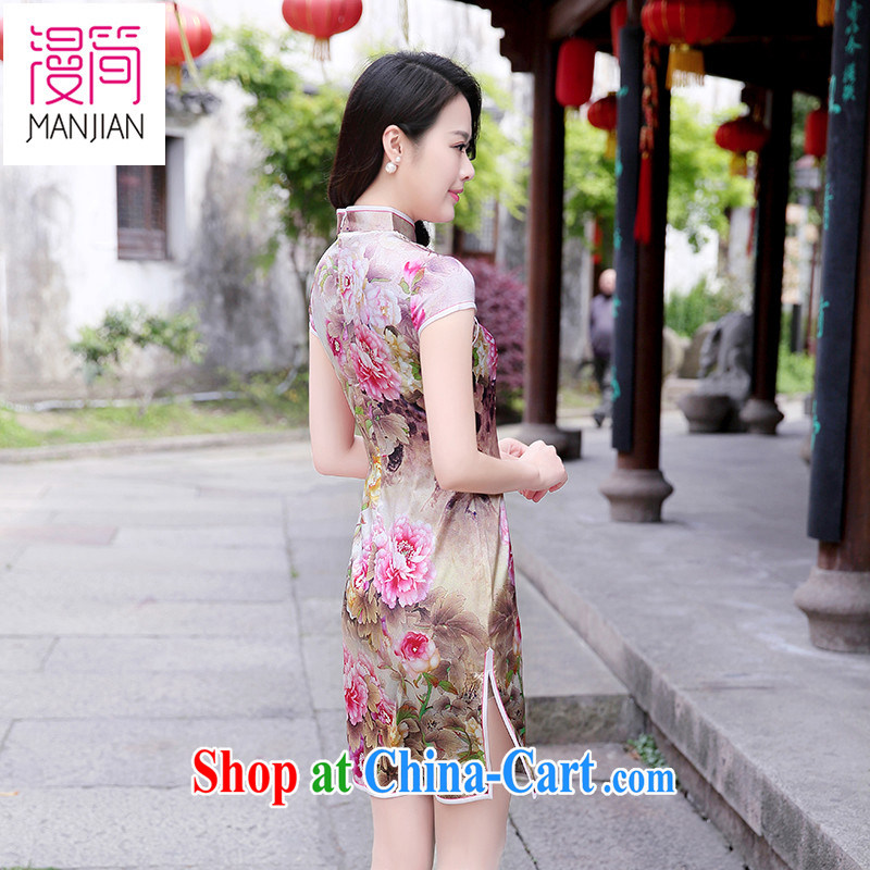 Animated short sleeve cheongsam dress name Yuan, for cultivating aura stamp 2015 summer new Chinese Dress sauna Silk Cheongsam dress pink Peony XXL, diffuse in short, shopping on the Internet
