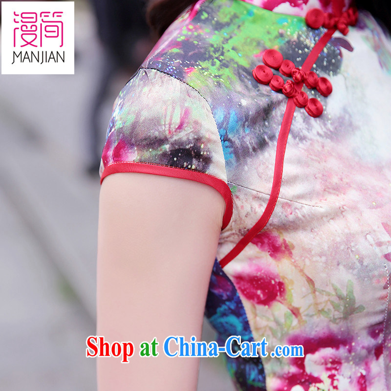 Animated short sleeve cheongsam dress name Yuan, for cultivating aura stamp 2015 summer new Chinese Dress sauna Silk Cheongsam dress pink Peony XXL, diffuse in short, shopping on the Internet