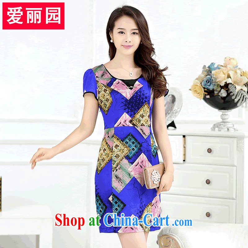 Alice Park 2015 summer new, larger female retro improved cheongsam dress stamp beauty graphics thin package and skirt A field skirt dress royal blue XXXL