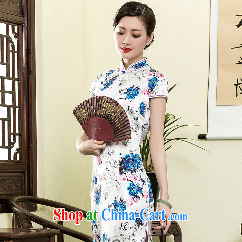 Yin Yue NARS summer 2015 new heavy silk stamp long cheongsam retro silk high-end stylish girl dresses picture color XXXL seal, Yin Yue, shopping on the Internet