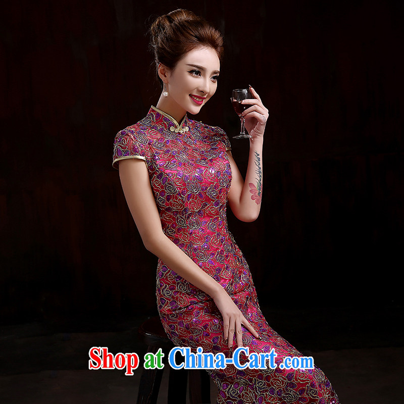 Pure bamboo yarn love 2015 New of red bridal wedding dresses dress long evening dress Evening Dress toast serving New lace crowsfoot cheongsam beauty of red XXL, plain bamboo love yarn, shopping on the Internet
